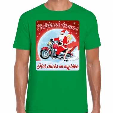 Fout kerst t trui voor motorliefhebbers hot chicks groen man