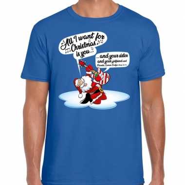 Fout kerstrui zingende kerstman met gitaar blauw voor man