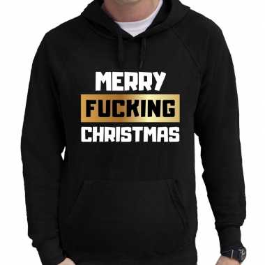 Foute kerst hoodie merry fucking christmas zwart voor man