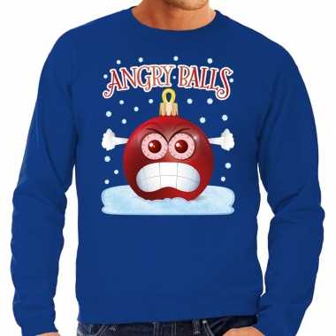 Foute kerst sweater / trui angry balls blauw man