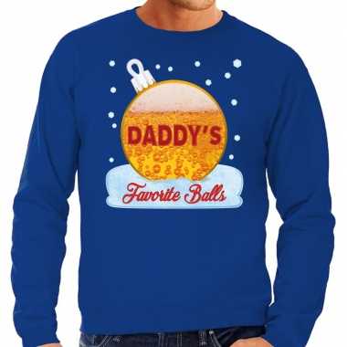Foute kerst sweater / trui daddy favorite balls bier blauw man