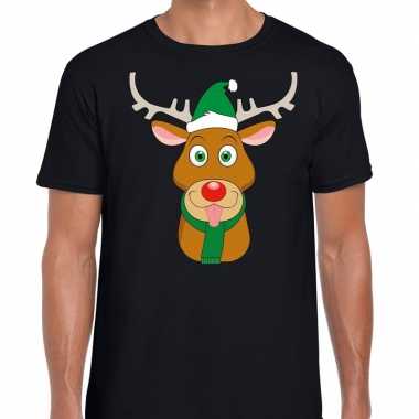 Foute kerst t trui rendier rudolf groene kerstmuts zwart dames man