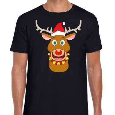 Foute kerst t trui rendier rudolf rode kerstmuts zwart man