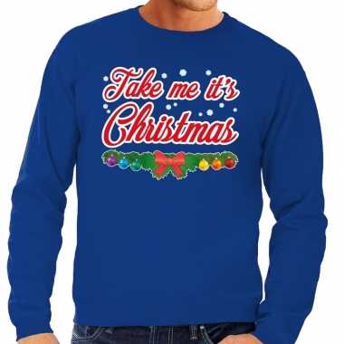 Foute kersttrui blauw take me its christmas voor man