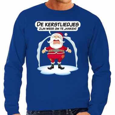 Foute kersttrui de kerstliedjes zijn om te janken blauw man