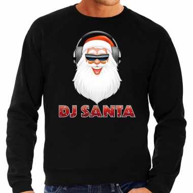 Foute kersttrui dj santa met koptelefoon zwart voor man