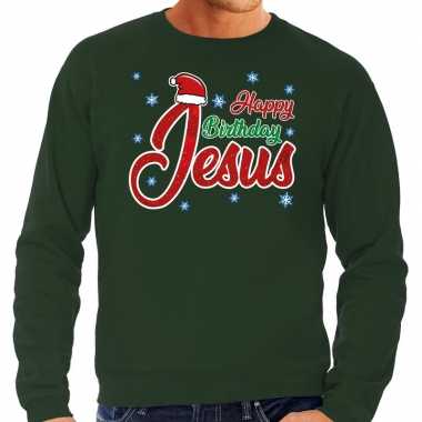 Foute kersttrui happy birthday jesus groen voor man