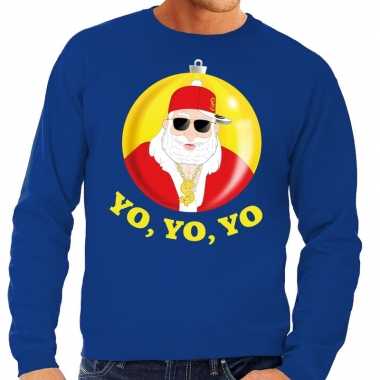 Foute kersttrui hip hop / rapper kerstman blauw voor man