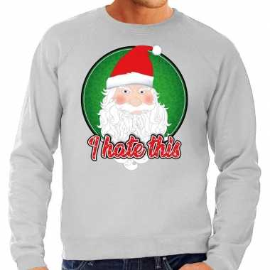 Foute kersttrui i hate this grijs voor man