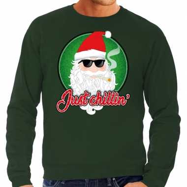 Foute kersttrui just chillin groen voor man