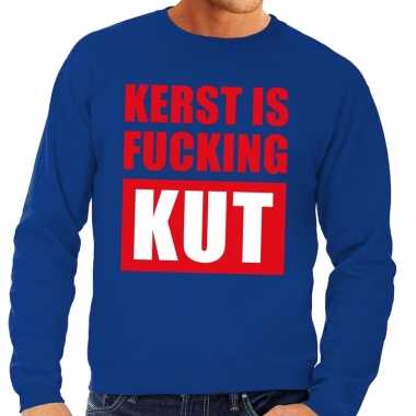 Foute kersttrui kerst is fucking kut blauw voor man