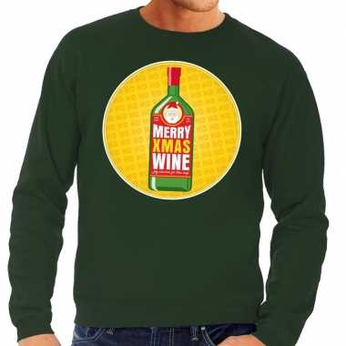 Foute kersttrui merry christmas wine groen man
