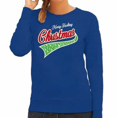 Foute kersttrui merry fucking christmas blauw voor dames man
