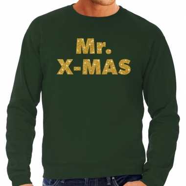 Foute kersttrui mr. x mas gouden glitter letters groen man