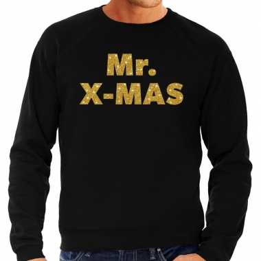 Foute kersttrui mr. x mas gouden glitter letters zwart man