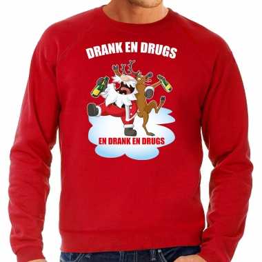 Foute kersttrui / outfit drank en drugs rood voor man