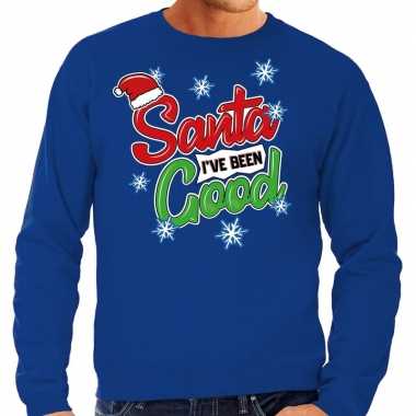 Foute kersttrui santa i have been good blauw voor man