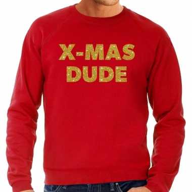Foute kersttrui x mas dude gouden glitter letters rood man