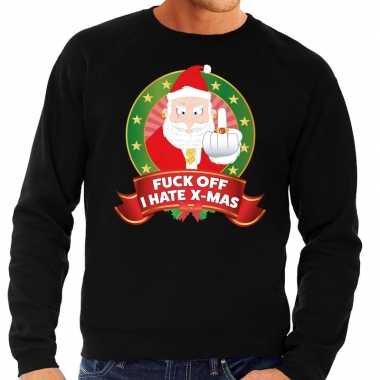Foute kersttrui zwart fuck off i hate x mas voor man
