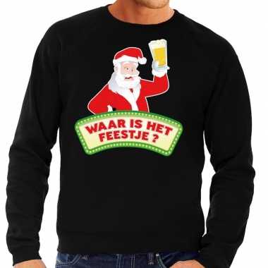 Foute kersttrui zwart waar is het feestje voor man
