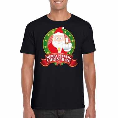 Gangster kerstman trui zwart merry fucking christmas voor man