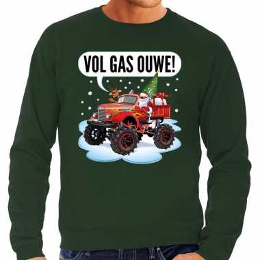 Grote maten foute kersttrui monstertruck santa groen voor man
