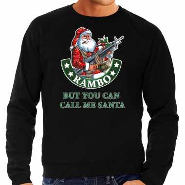 Grote maten foute kersttrui / outfit rambo but you can call me santa zwart voor man