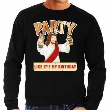 Grote maten foute kersttrui party jezus zwart voor man