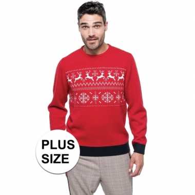 Grote maten foute kersttrui rood met noorse print voor man