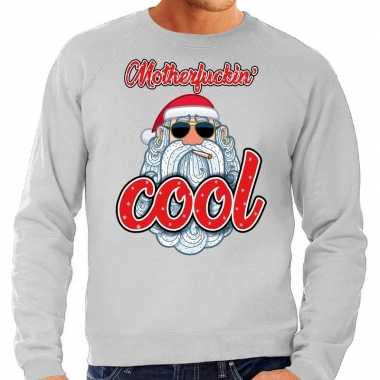Grote maten kersttrui kerstman motherfucking cool grijs man