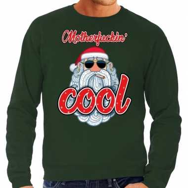 Grote maten kersttrui kerstman motherfucking cool groen man