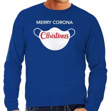 Grote maten merry corona christmas foute kersttrui / outfit blauw voor man