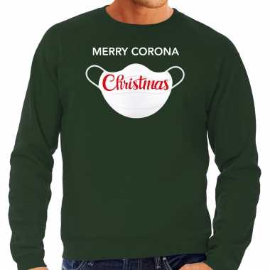 Grote maten merry corona christmas foute kersttrui / outfit groen voor man