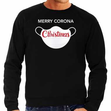 Grote maten merry corona christmas foute kersttrui / outfit zwart voor man