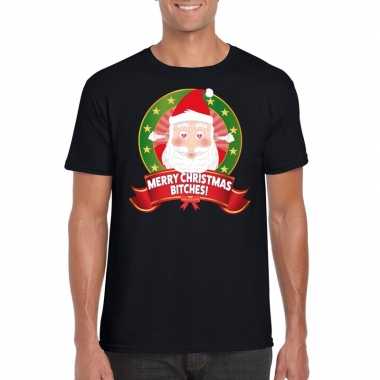 Hartjesogen kerstman trui zwart merry christmas bitches voor man