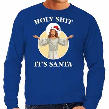Holy shit its santa fout kersttrui / outfit blauw voor man