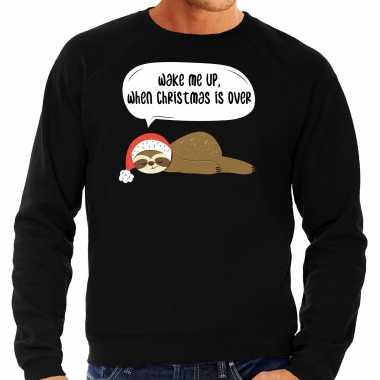 Luiaard kersttrui / outfit wake me up when christmas is over zwart voor man