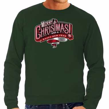 Merry christmas kersttrui / kerst outfit groen voor man