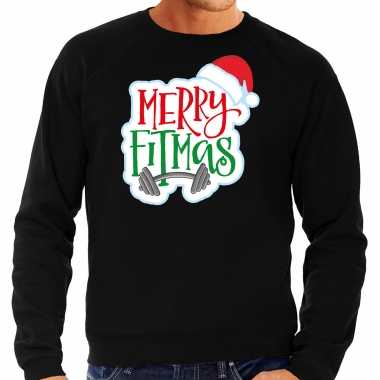 Merry fitmas kersttrui / outfit zwart voor man