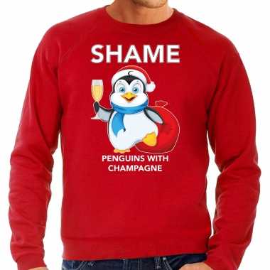 Pinguin kersttrui / outfit shame penguins with champagne rood voor man