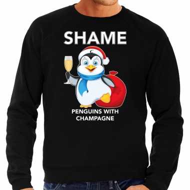 Pinguin kersttrui / outfit shame penguins with champagne zwart voor man