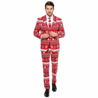 Rode business suit met kerstboom print man