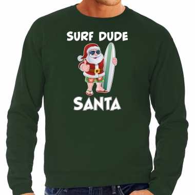 Surf dude santa fun kerstsweater / outfit groen voor man
