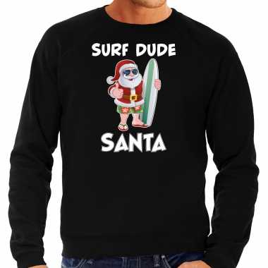 Surf dude santa fun kerstsweater / outfit zwart voor man