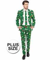 Big sized groene business suit met kerst print man