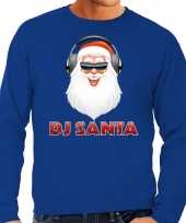 Foute kersttrui dj santa met koptelefoon blauw voor man