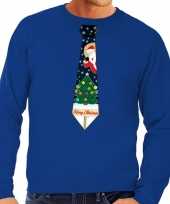 Foute kersttrui stropdas met kerst print blauw voor man