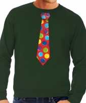 Foute kersttrui stropdas met kerstballen print groen voor man