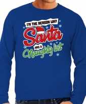 Foute kersttrui why santa has a naughty list blauw voor man