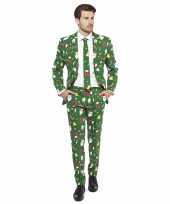 Groene business suit met kerst print man 10077605